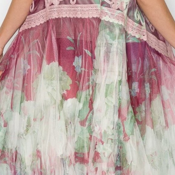 new ORIGAMI TULLE BOHO VEST WRAP wine SM-4X stunning shabby chic western floral - Picture 5 of 5